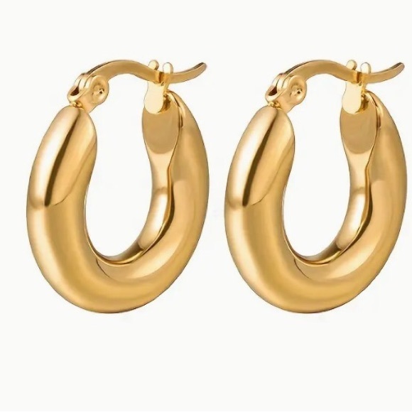 Niche Thickened 5.0 Solid Loop Ears Simple Retro Golden Plated Earrings - Picture 1 of 12